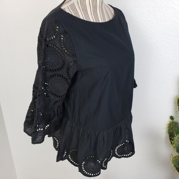 LOFT Embroidered Eyelet Lace Peplum Cotton Blouse Top size S Women's - Picture 6 of 14